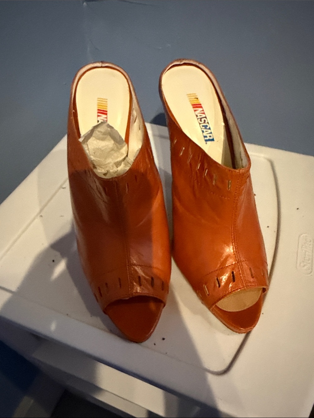 Nascar Orange Leather Open-Toe Mule